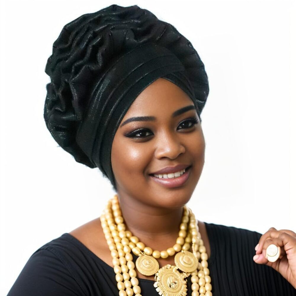 1903 Elegant African Head Wrap Turban Soft Glitter Fabric Red Shimmer